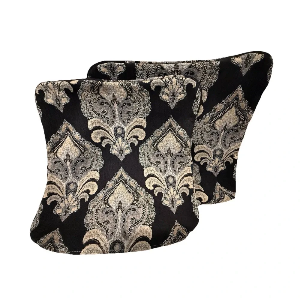2 Of  Black Design Throw Pillow‎ Cases Pair Zipper ~19